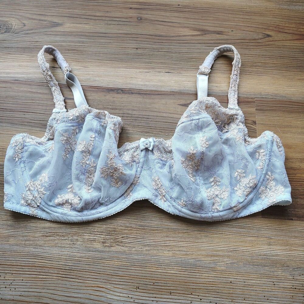 Felina 40D Bra Lavender Floral Lace Embroidered Sheer Underwire Coquette Fairy
